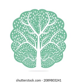Tree Grow Logo Design. Tree Growing Inside The Brain Icon.