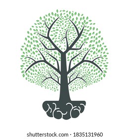 Diseño del logotipo Grow Tree. Árbol Pesado Creciendo Dentro Del Icono Del Cerebro.