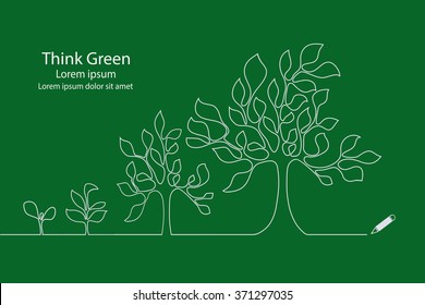 Tree growing continuous line design vector.