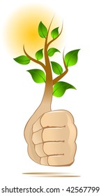 Tree growing from hand gesture ok; recycle approving concept
