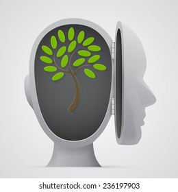 Tree growing inside a head silhouette. Vector illustration