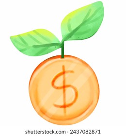 Tree growing on a coin represents growth, vector illustration