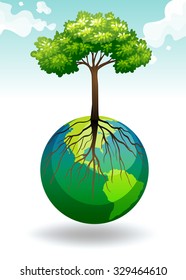 Árbol creciendo en la ilustración de la Tierra