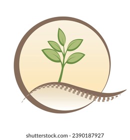 Tree growing on mound inside letter Q logo. Soil quality icon. Vector illustration outline flat design style.