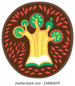 Tree growing from an open book, knowledge concept