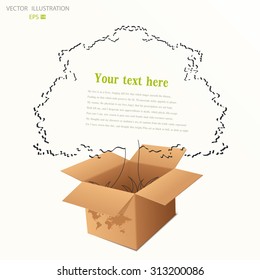 Tree growing out of a cardboard box. Vector illustration modern design template on white background. Insert the text