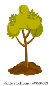 Tree growing in the soil. Vector cartoon illustration isolated on white background. Arkivvektor