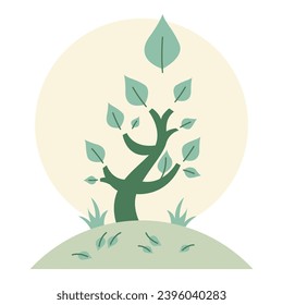 Ilustración vectorial en crecimiento de árboles. Ilustración vectorial plana moderna en colores sólidos con temática sustentable.