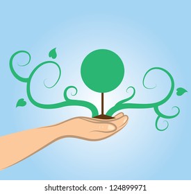 Tree growing vines and leaves from hand