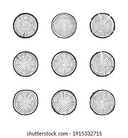 Tree Growth Rings concept icons set. Vector Saw Cut Trunk symbols or design elements