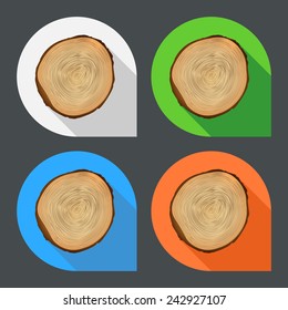 Tree growth rings flat icons. The cross-section of the trunk with annual rings