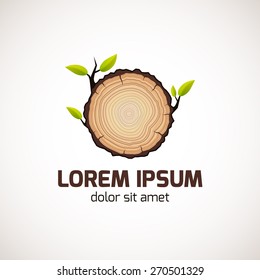 Tree Growth Rings Logo Icon, Vector Tree Rings Background And Saw Cut Tree Trunk. Logo Template. Corporate Icon. Brand Visualization. Eco, Bio, Organic, Natural Concept.