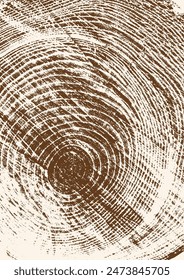 Tree growth rings poster. Growth layers close-up. Stamp of a tree trunk in section. Vector image.