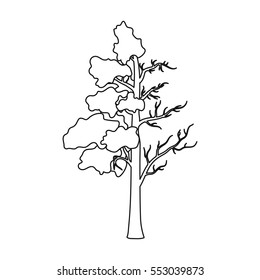 Tree half full of green leaf and half dry icon in outline style isolated on white background. Bio and ecology symbol stock vector illustration.