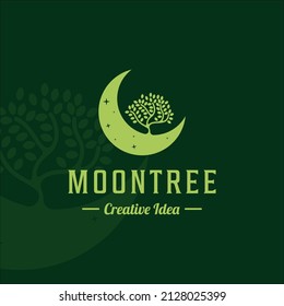 tree and half moon logo vector illustration template icon graphic design