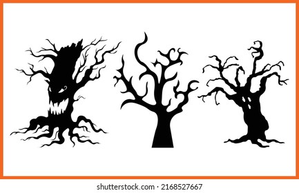 Tree Halloween Art, Vintage Creepy Halloween Clipart Sticker Design.