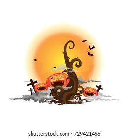 Tree and halloween pumpkin