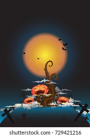 Tree and halloween pumpkin at night