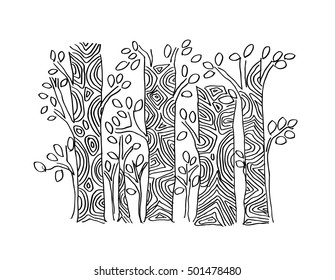 Tree hand drawing illustration. Decorative style