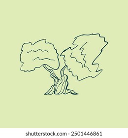 Tree hand drawn flat design element. botanical of and ones with leaves and lush limited