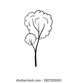 Símbolo de icono dibujado por la mano de árbol, boceto o estilo de doodle de árbol aislado en ilustración vectorial de fondo blanco  