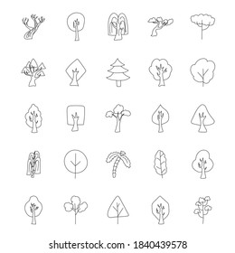 Tree hand drawn linear doodles isolated on white background. tree icon set for web and ui design, mobile apps and print products