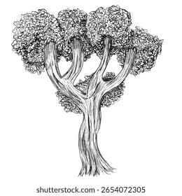 tree hand drawn sketch for architecture asset of plant flora and wild life poster or banner lineart flat vector illustration isolated on white background