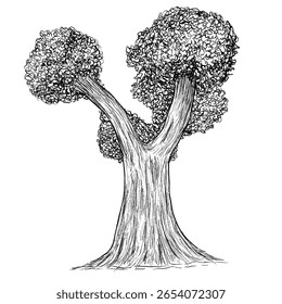 tree hand drawn sketch for architecture asset of plant flora and wild life poster or banner lineart flat vector illustration isolated on white background