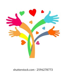 Tree, hand, heart design suitable for wallpaper and can be used for other designs, presentations, love peace tree, tree icon, line style, logo design, vector marketing symbol, abstract sign