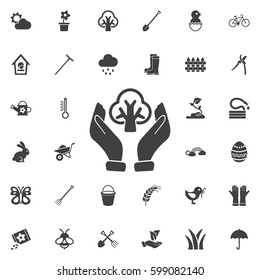 tree in the hand icon. Set of spring icons