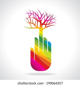 tree with hand illustration, creative concept