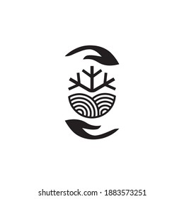 Tree and hand illustration for logo design. a modern vector design