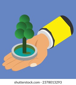 ilustración de diseño de prueba isométrica de árbol en mano