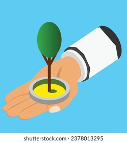 ilustración de diseño de prueba isométrica de árbol en mano