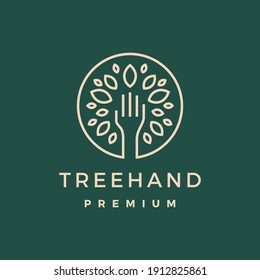 tree hand leaf gold green logo vector icon illustration