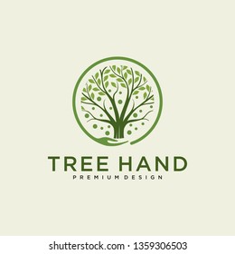 tree in hand logo. Tree Care Logo Design Template