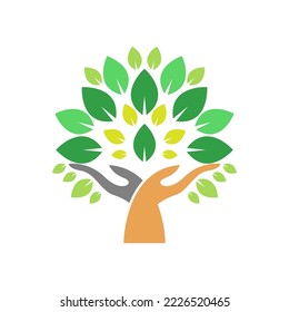 Tree hand logo icon design illustration