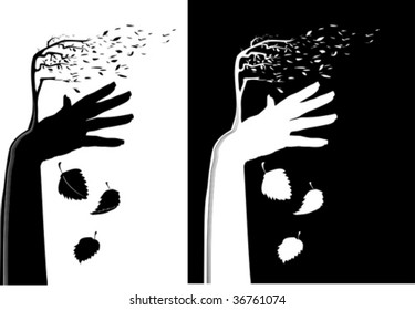 Tree and hand on an autumn wind;