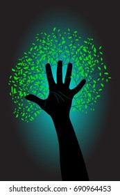 the tree of hand; hand raised for the preservation of nature; let's save nature together; vector illustration