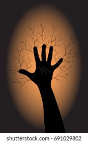 the tree of hand; hand raised for the preservation of nature; let's save nature together; vector illustration