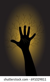 the tree of hand; hand raised for the preservation of nature; let's save nature together; vector illustration