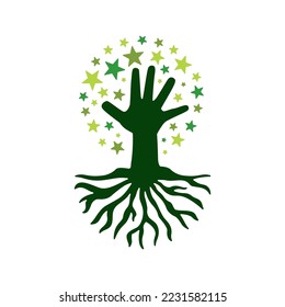 tree hand reaching star dream logo vector icon illustration
