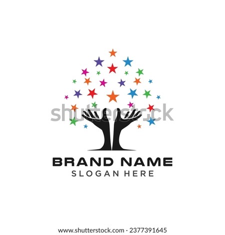 Tree hand reaching star dream logo vector icon illustration