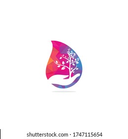 Tree in hand vector logo design. Natural products logo. Hand tree drop shape concept logo design	