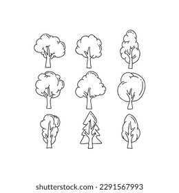 tree handrawn doodle illustrations vector set