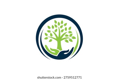 Tree in Hands Care Nature Protection Eco Friendly Logo Design