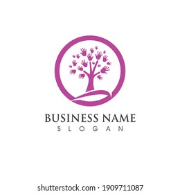 Baum mit Händen, Logo-Symbol, Vektorbild