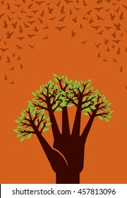 tree hands illustration. a creative concept for save tree.