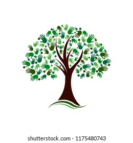 Tree with Hands Social Network Vector logo