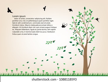 The tree has fallen by the wind, birds fly to feel lonely.